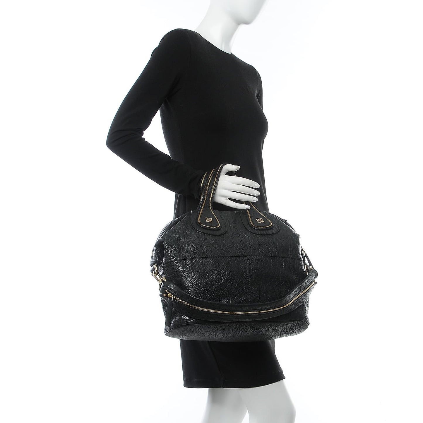 Pebbled Lambskin Zip Animation Medium Nightingale Black