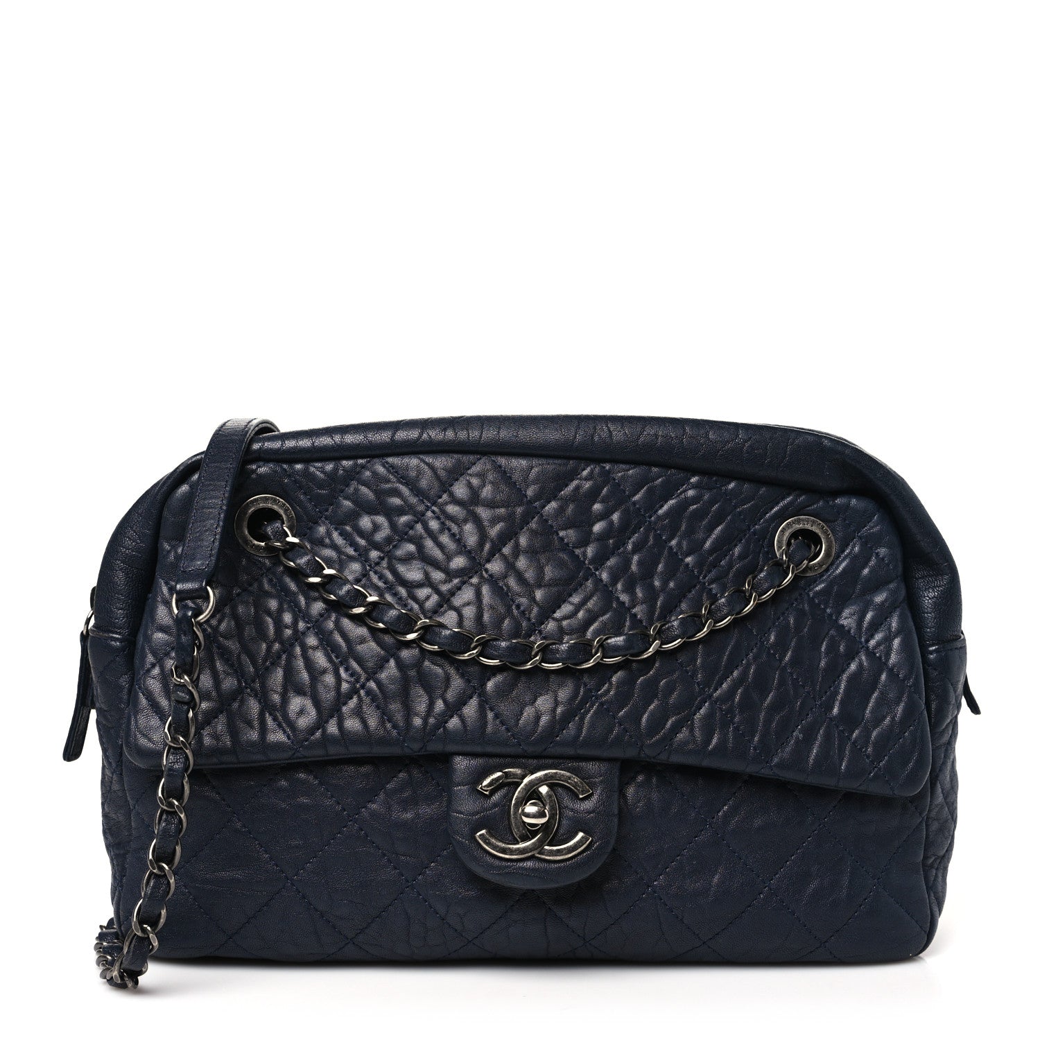 Chanel Sheepskin Quilted Medium Trapezio Camera Case Navy 1 of 10