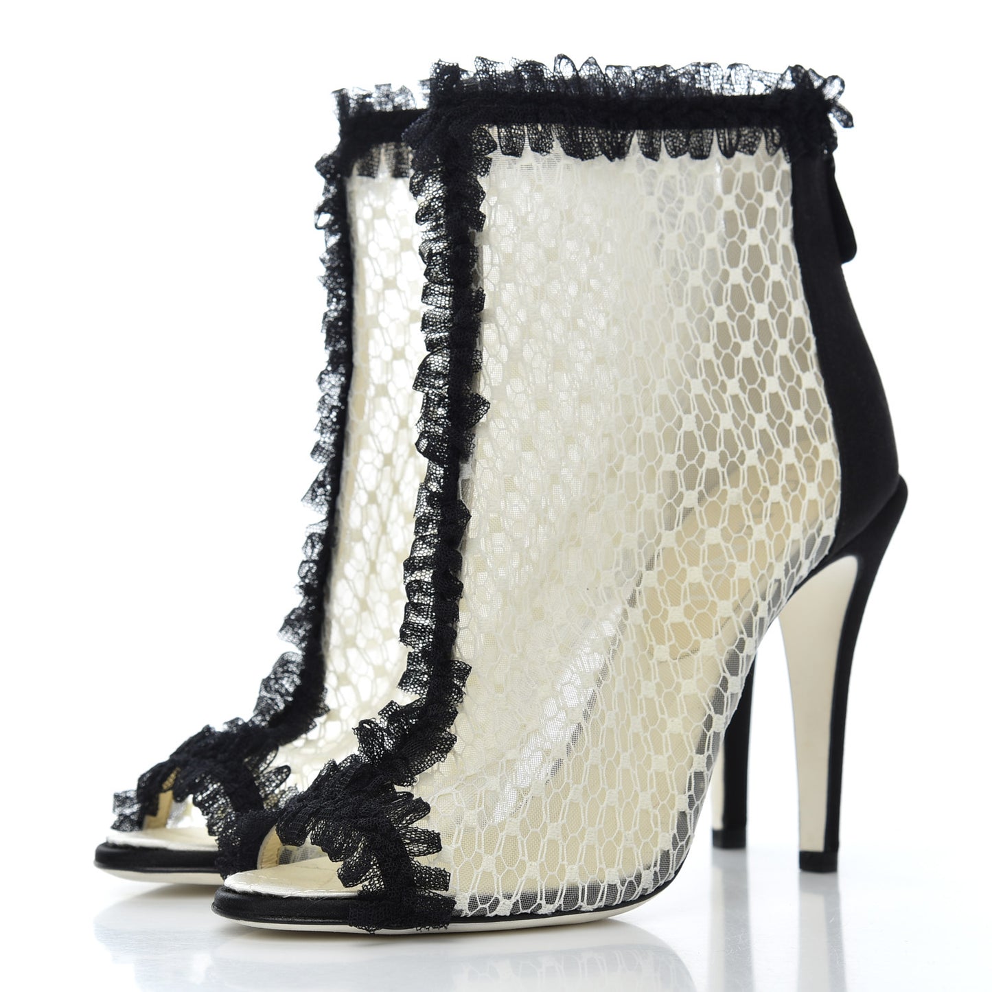 Lace Mesh Booties 38 Ivory Black