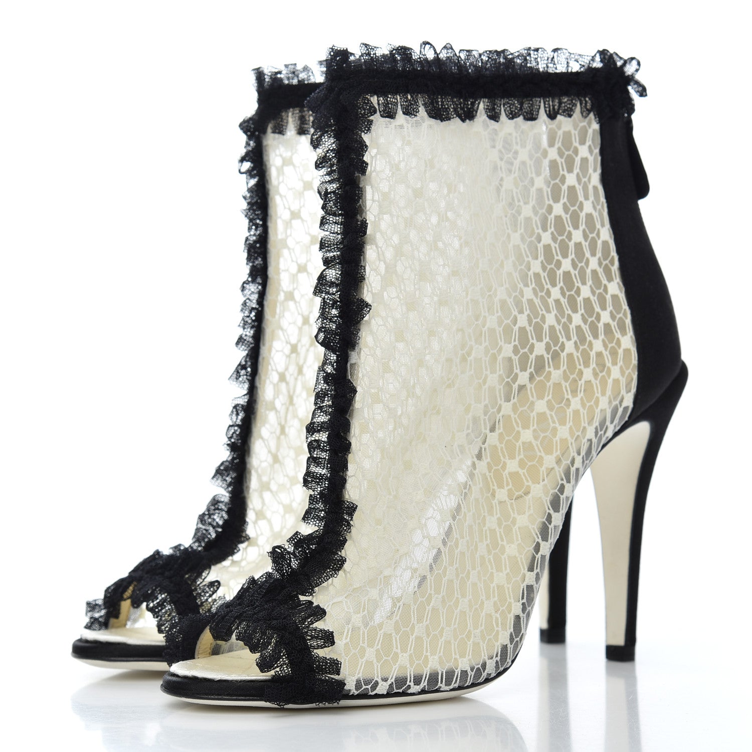 Chanel Lace Mesh Booties 38 Ivory Black 3 of 12