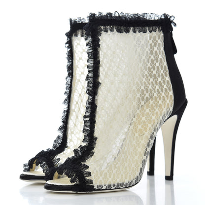 Chanel Lace Mesh Booties 38 Ivory Black 3 of 12