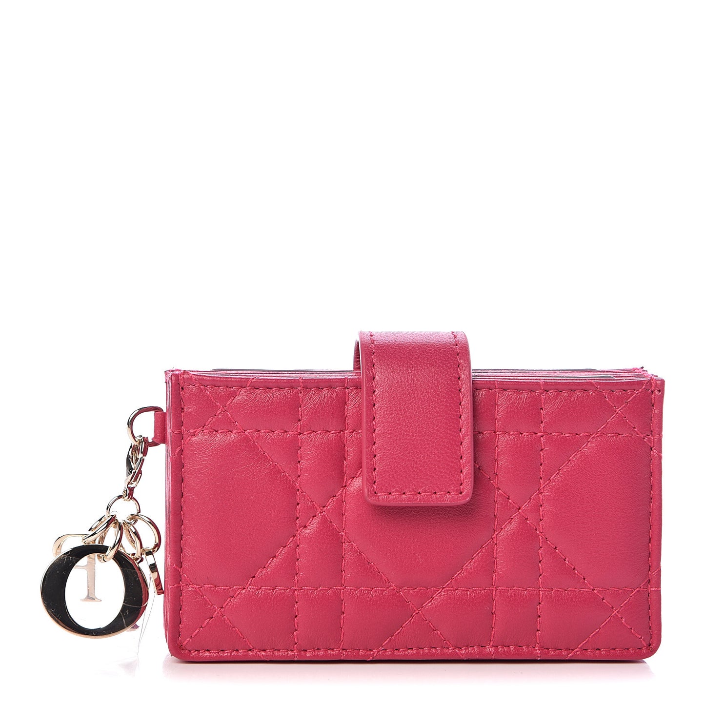 Lambskin Cannage Lady Dior 5-Gusset Card Holder Fuchsia