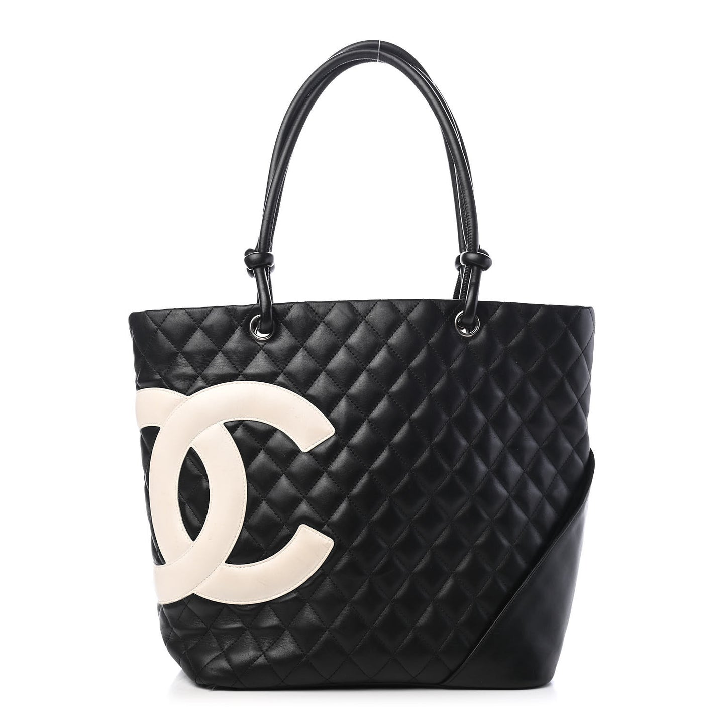 Calfskin Quilted Large Cambon Tote Black White