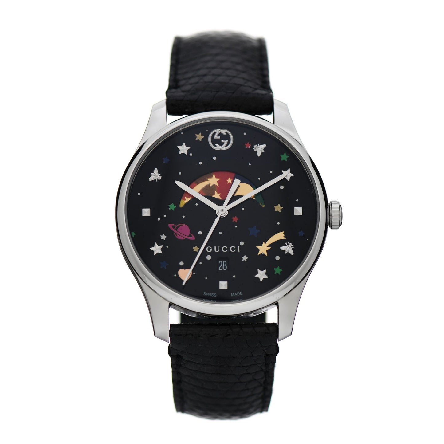 Stainless Steel Lizard 38mm G-Timeless Moonphase Star Planet Quartz Watch Black