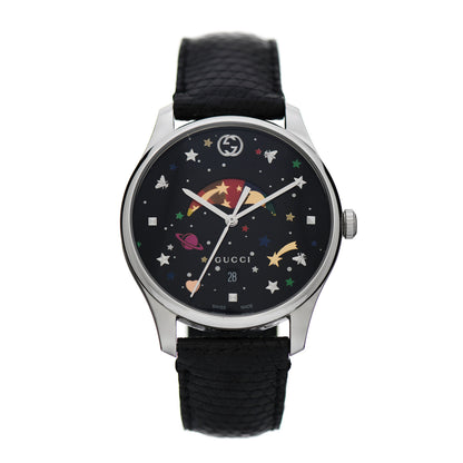 Gucci Stainless Steel Lizard 38mm G-Timeless Moonphase Star Planet Quartz Watch Black 1 of 6