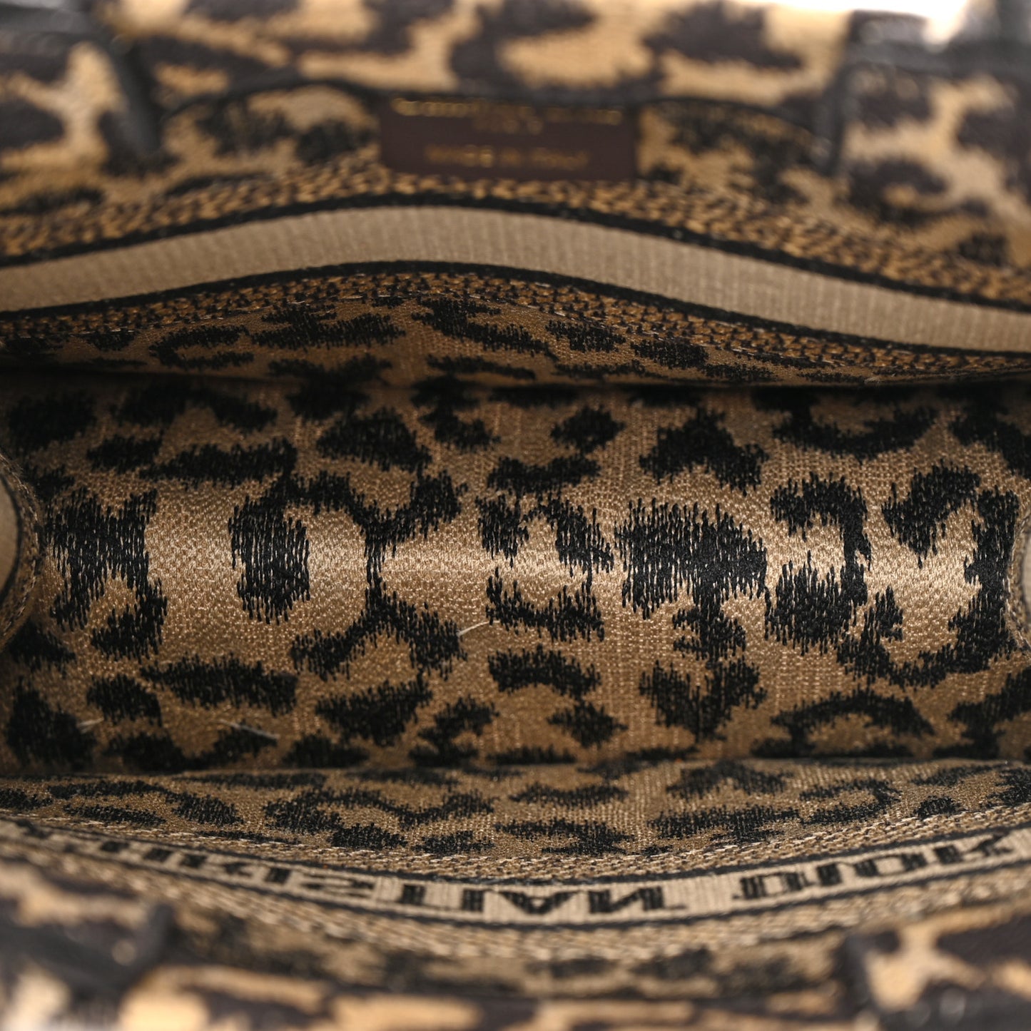 Canvas Mizza Embroidered Small Leopard Book Tote Beige