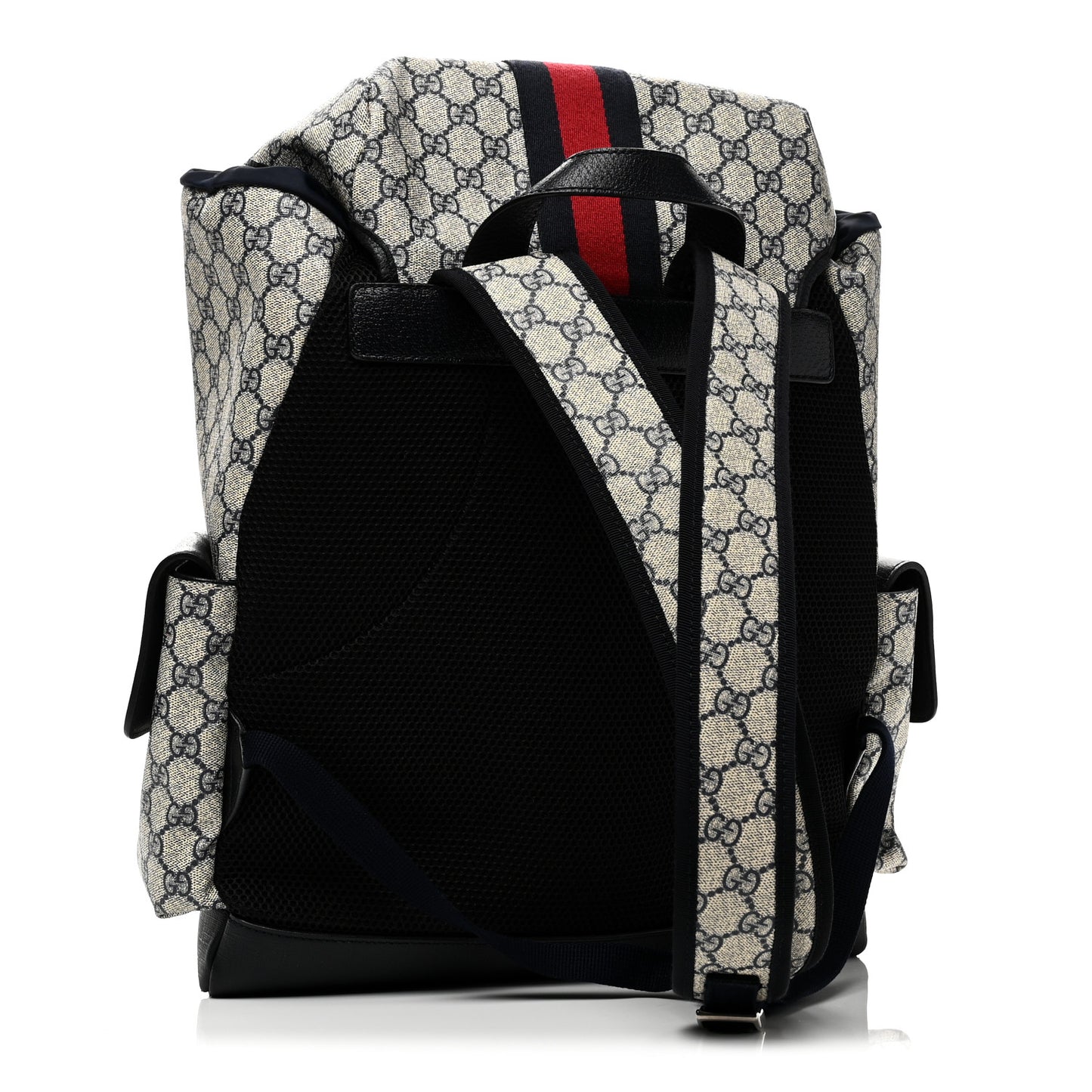 GG Supreme Monogram Medium Ophidia Double Buckle Backpack Beige Blue Black