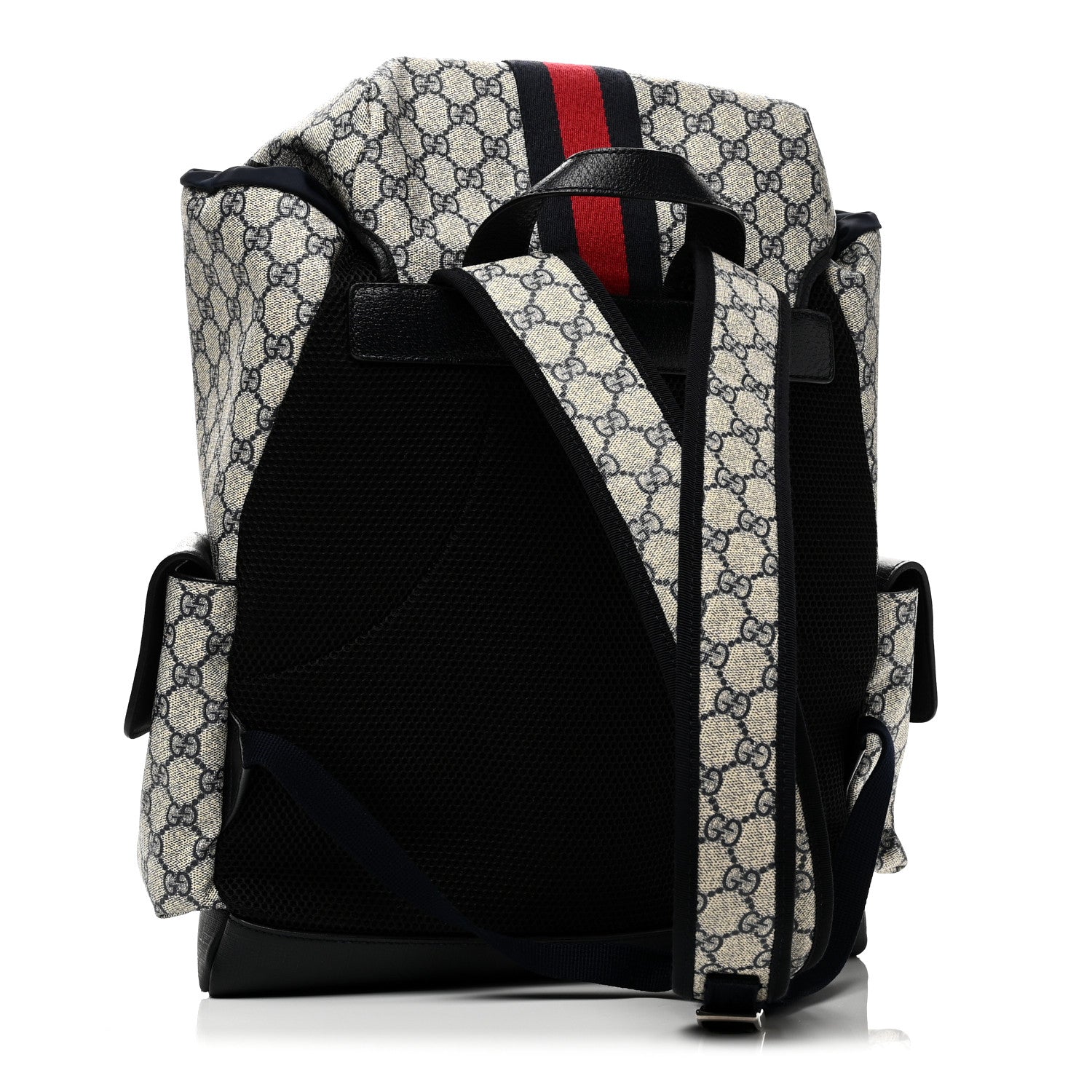 Gucci GG Supreme Monogram Medium Ophidia Double Buckle Backpack Beige Blue Black 3 of 9