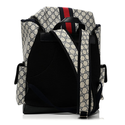 Gucci GG Supreme Monogram Medium Ophidia Double Buckle Backpack Beige Blue Black 3 of 9