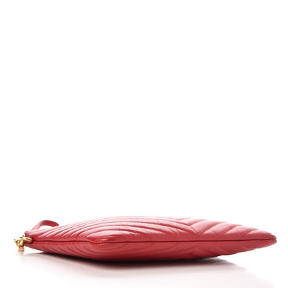 Saint Laurent Calfskin Matelasse Chevron Monogram A5 Wristlet Red 4 of 9