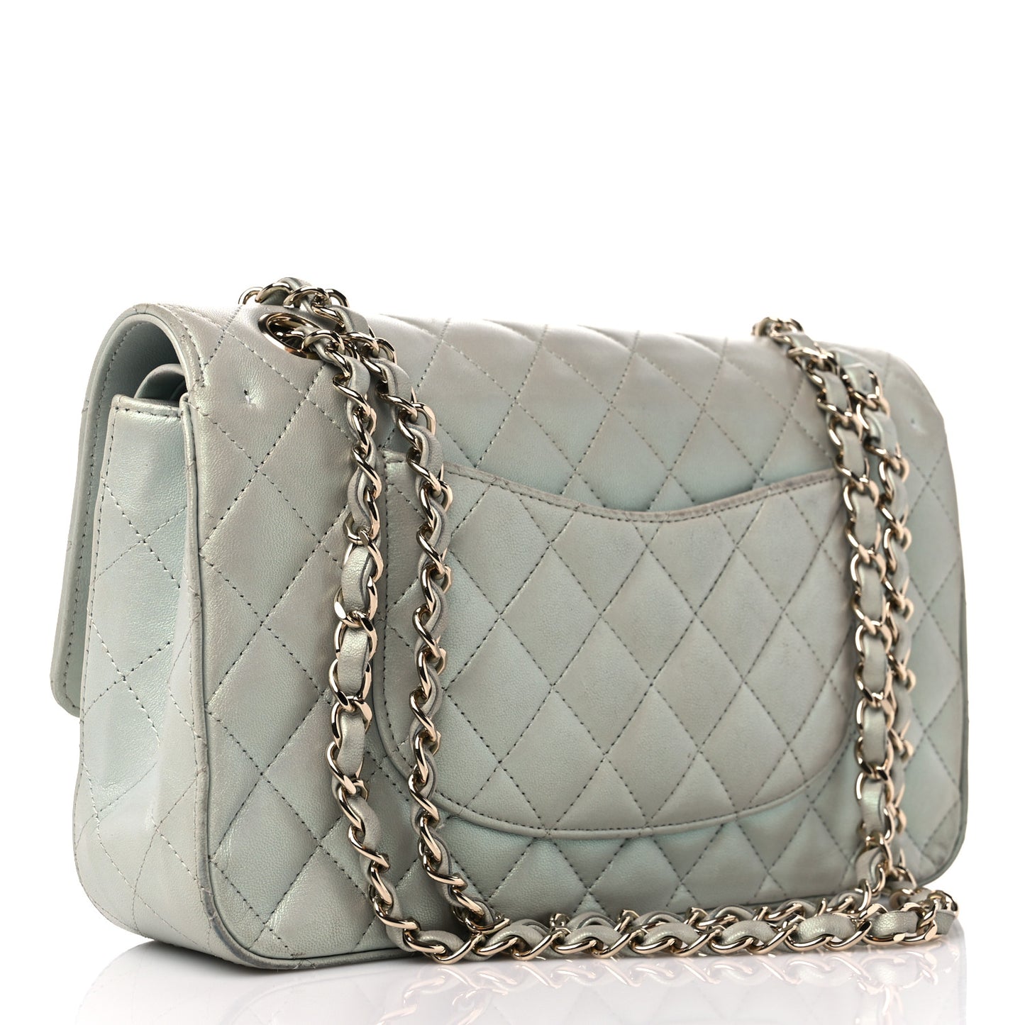 Iridescent Lambskin Quilted Medium Double Flap Light Blue