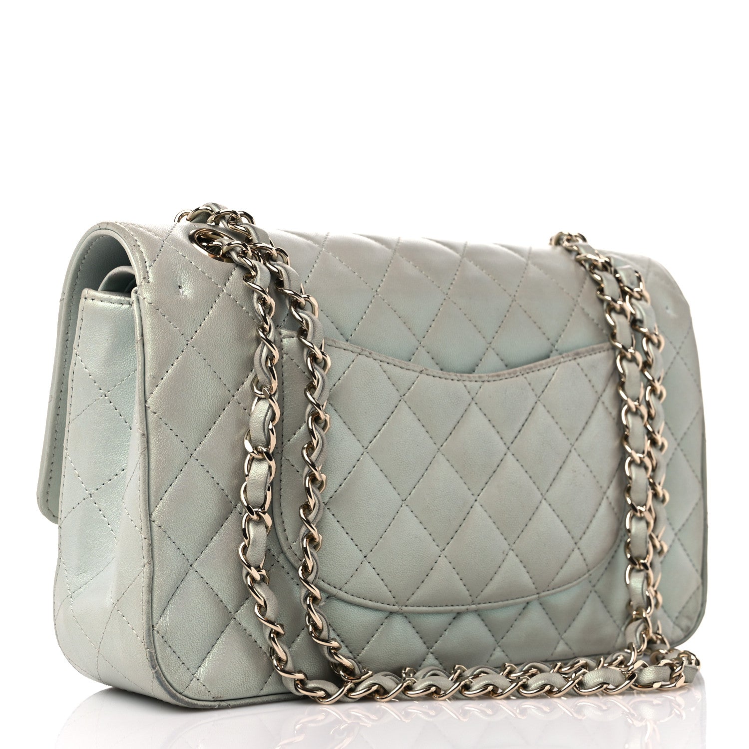 Chanel Iridescent Lambskin Quilted Medium Double Flap Light Blue 3 of 13