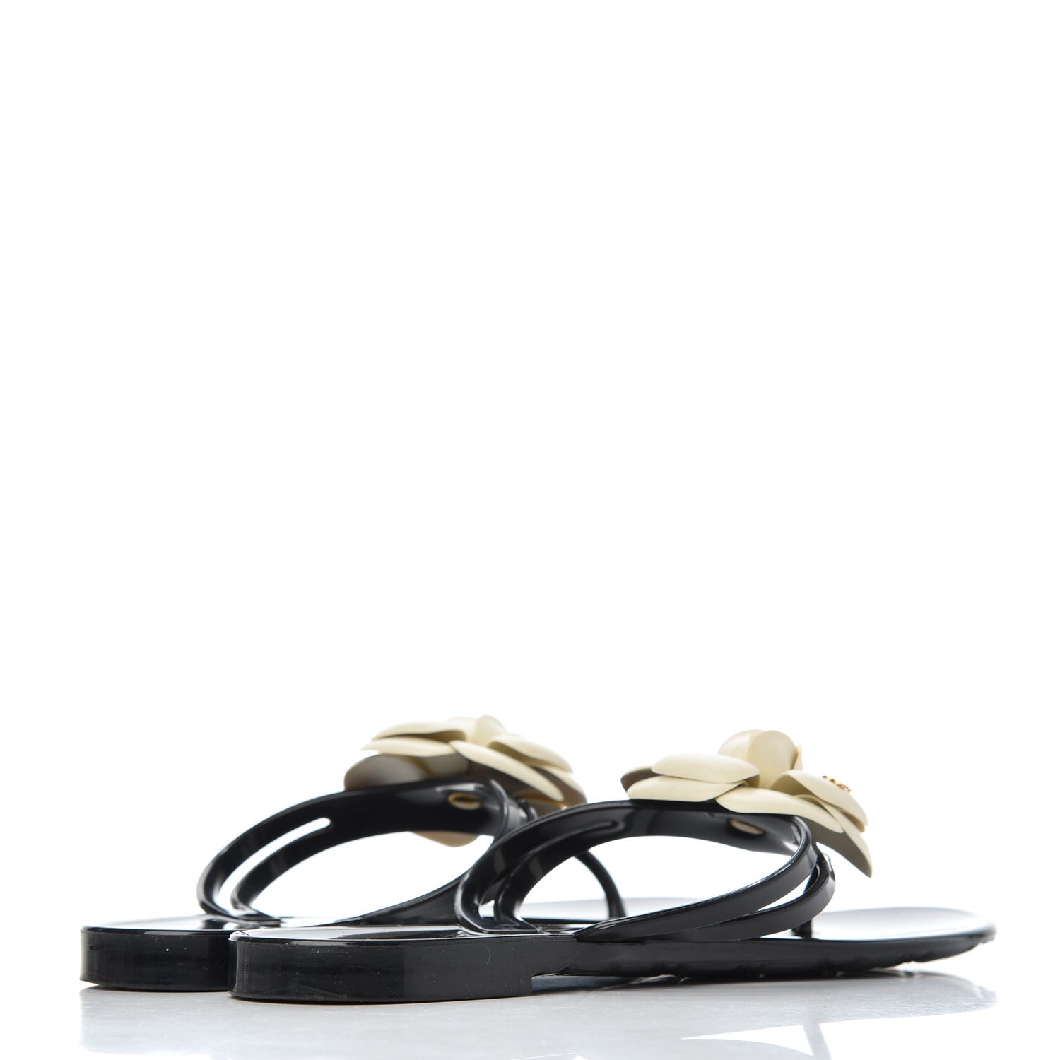 Chanel Jelly Camellia Thong Sandals 39 Black Ivory 4 of 14