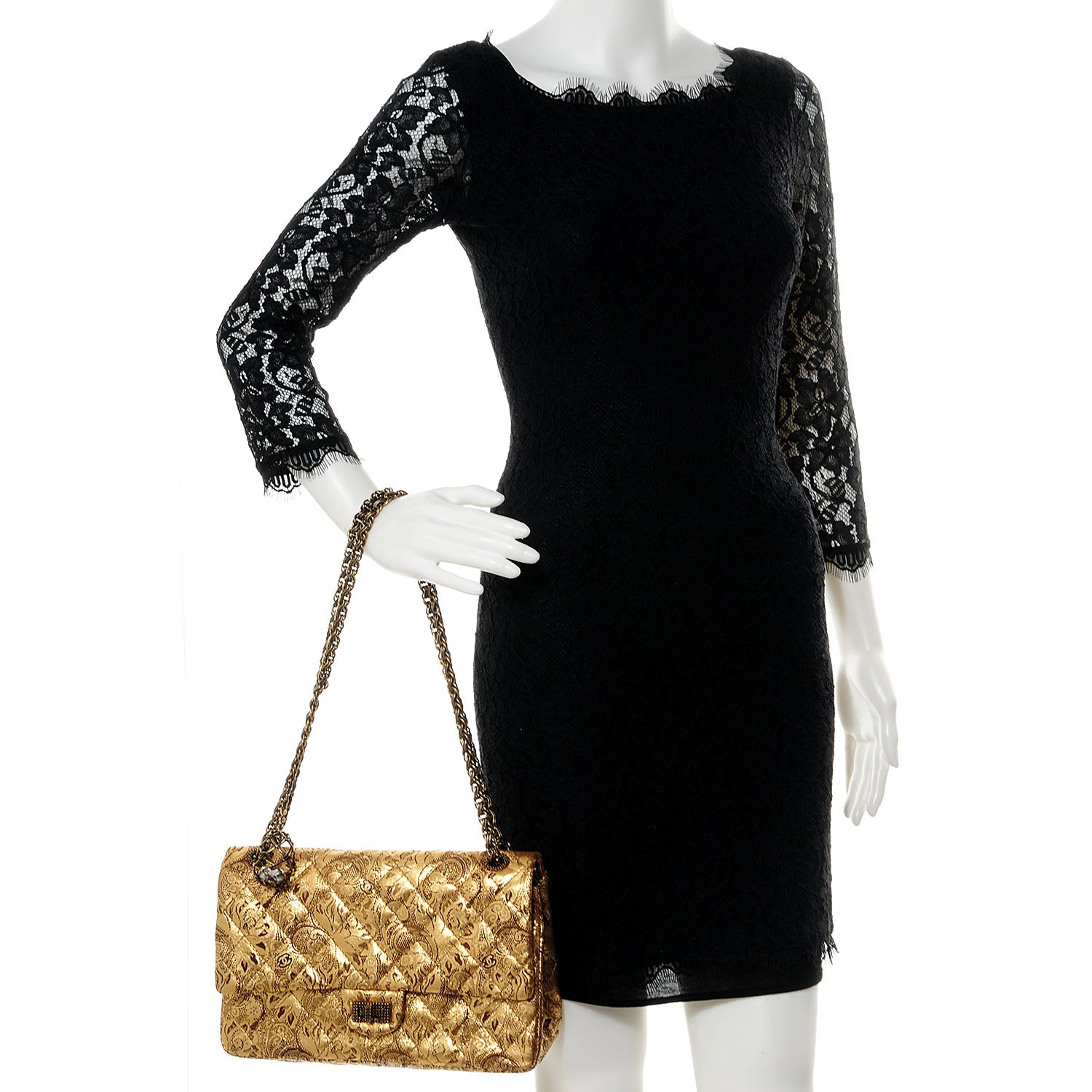 Chanel Buffalo Leather Hand Painted Lace 2.55 Reissue 226 Flap Gold 2 of 9