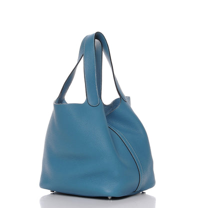 Hermes Taurillon Clemence Picotin 22 MM Blue Jean 3 of 9