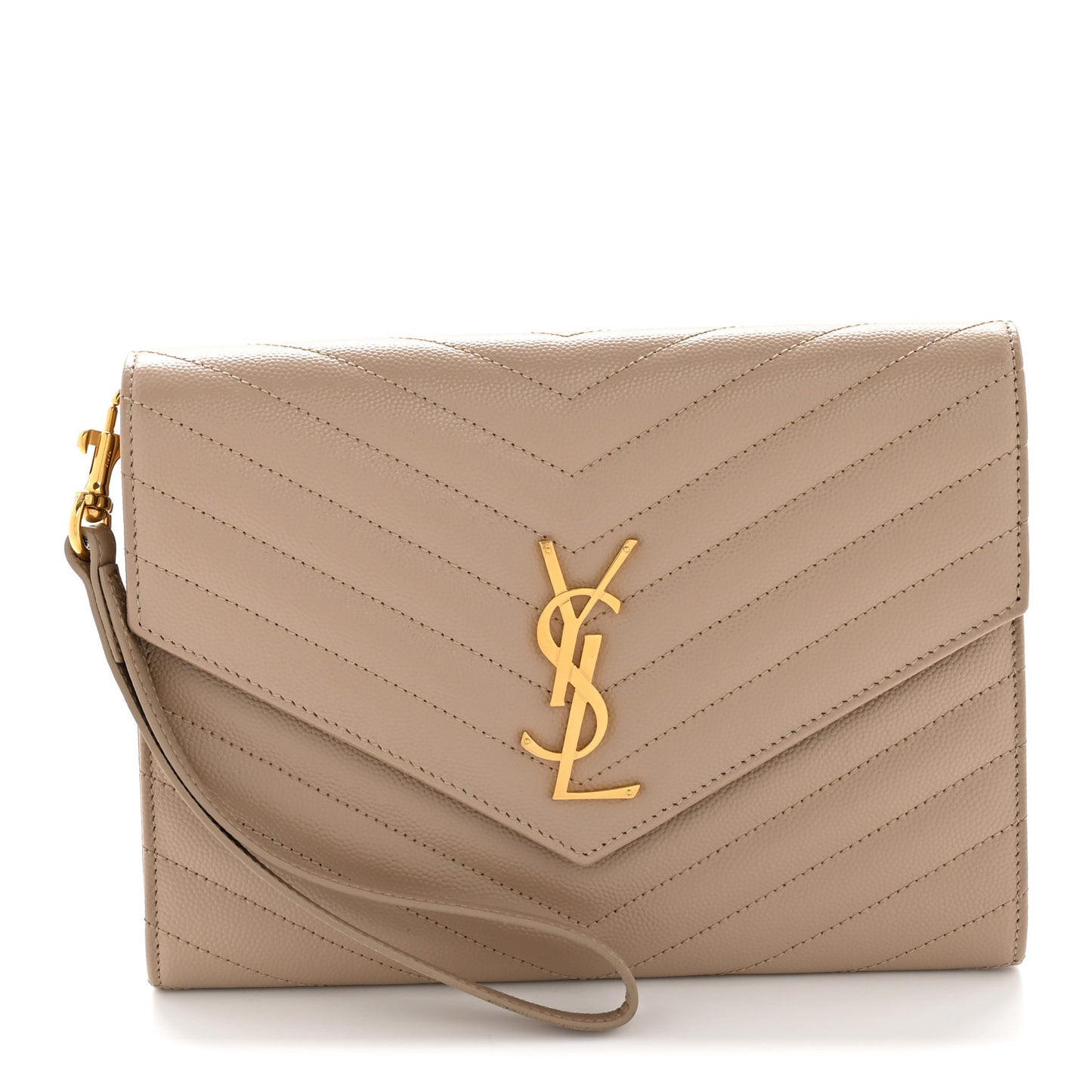 Grain De Poudre Matelasse Chevron Monogram Envelope Clutch Dark Beige