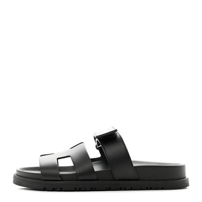 Hermes Calfskin Womens Chypre Sandals 35.5 Black 1 of 9