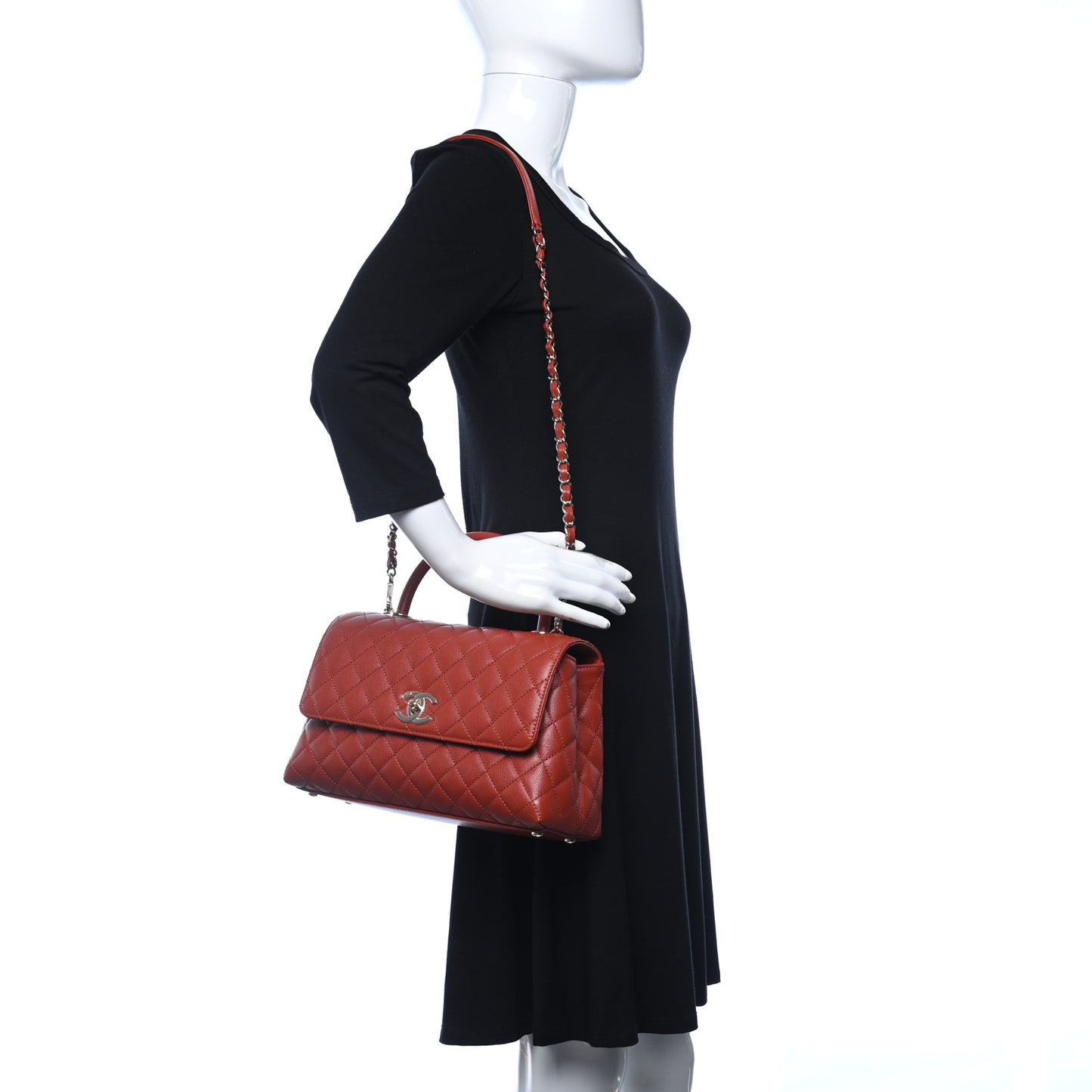 Caviar Quilted Small Coco Handle Flap Brown