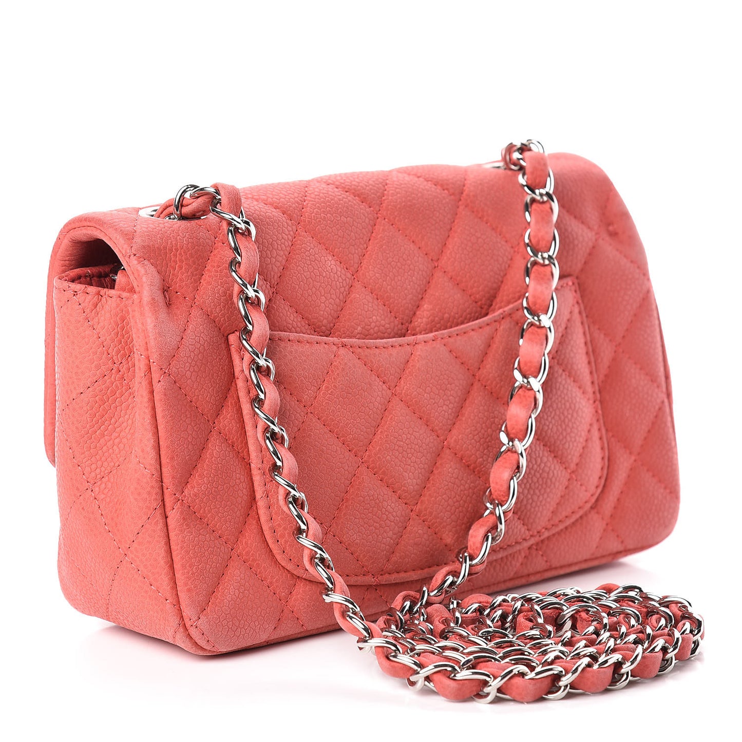 Iridescent Caviar Quilted Mini Rectangular Flap Dark Pink