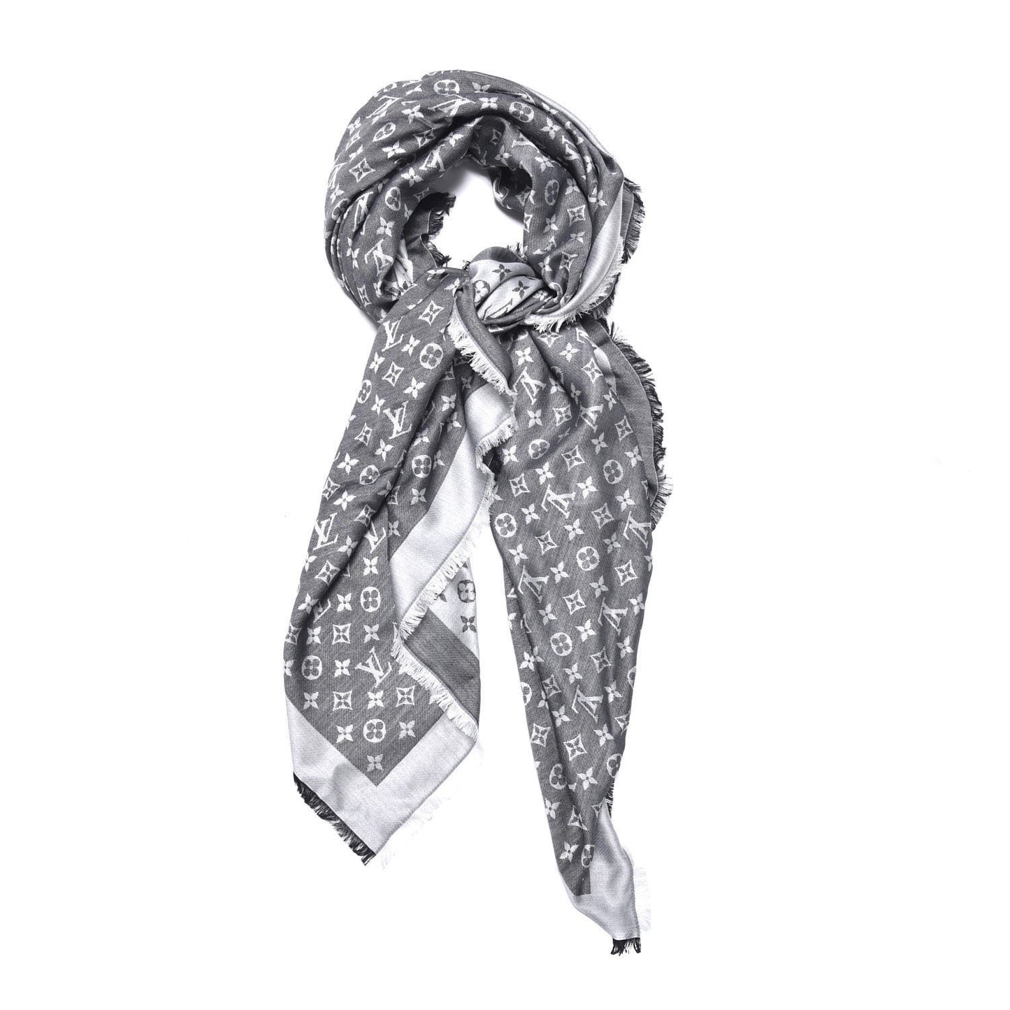 Silk Wool Monogram Denim Shawl Black