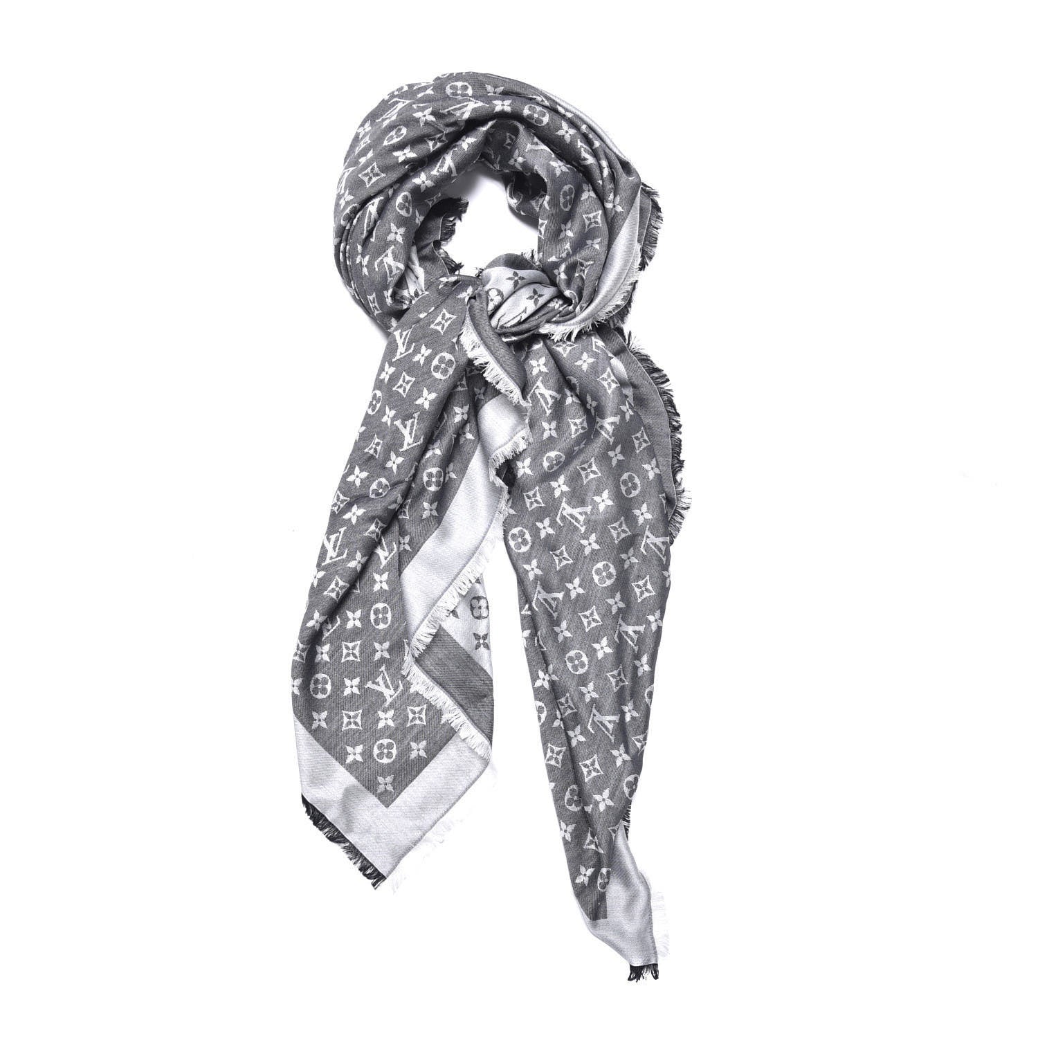 Louis Vuitton Silk Wool Monogram Denim Shawl Black 2 of 5