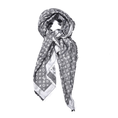 Louis Vuitton Silk Wool Monogram Denim Shawl Black 2 of 5