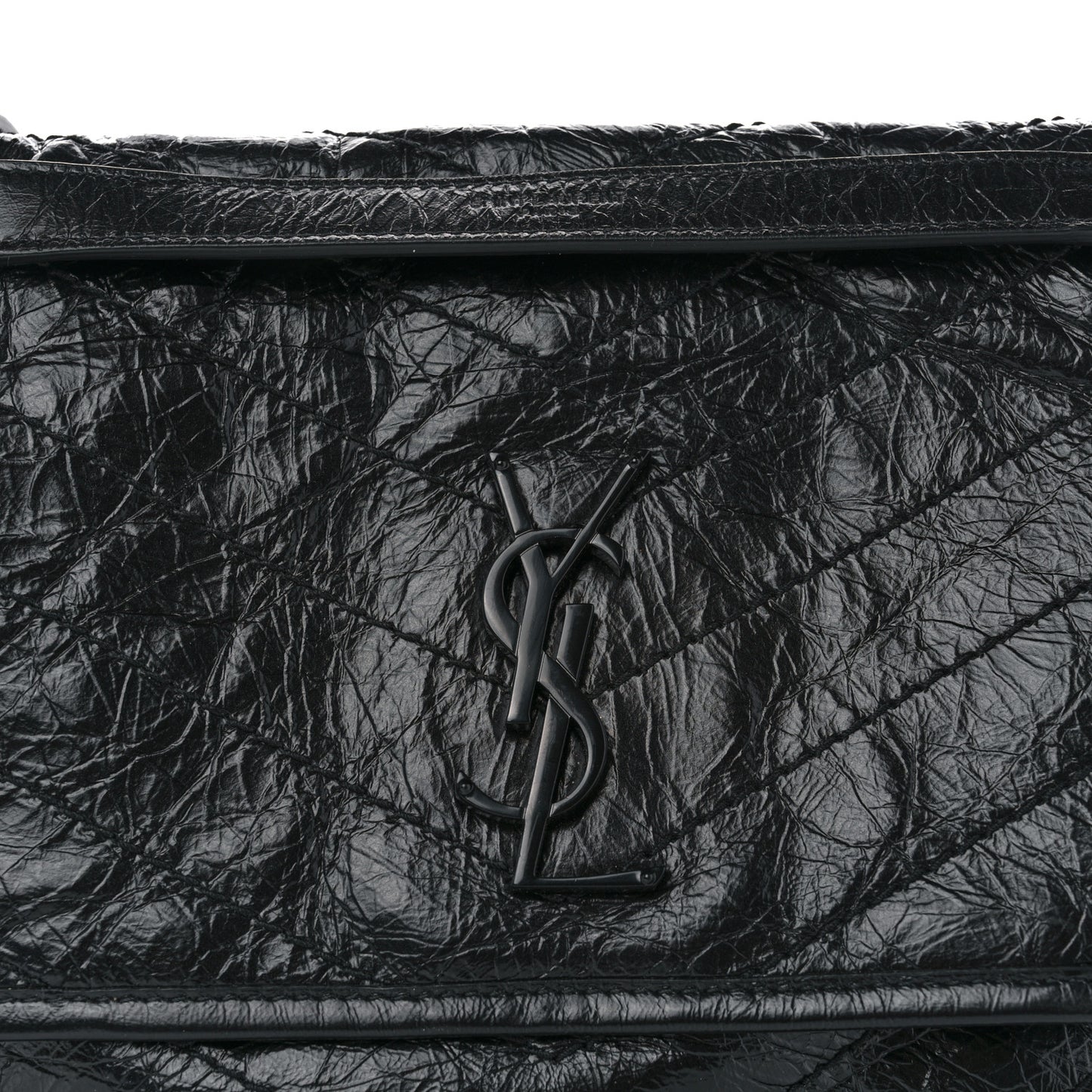 Crinkled Calfskin Matelasse Monogram Medium Niki Chain Satchel Black