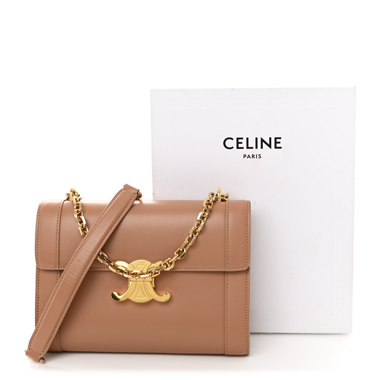 Celine Shiny Calfskin Triomphe Chain Bag Desert Rose 13 of 13