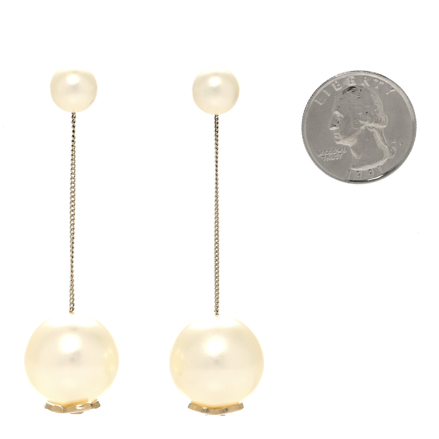 Chanel Pearl CC Chain Drop Earrings Gold 2 of 3