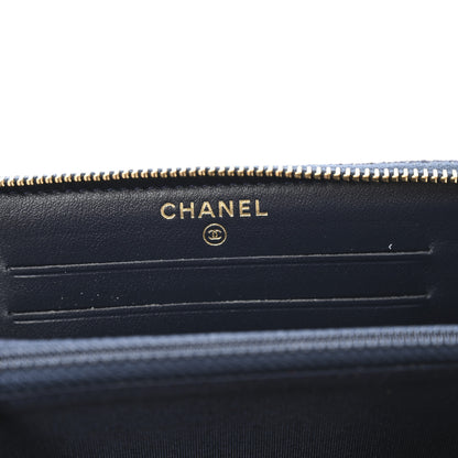 Chanel Lurex Canvas Medium Deauville Zip Around Wallet Navy Blue Gold 6 of 10