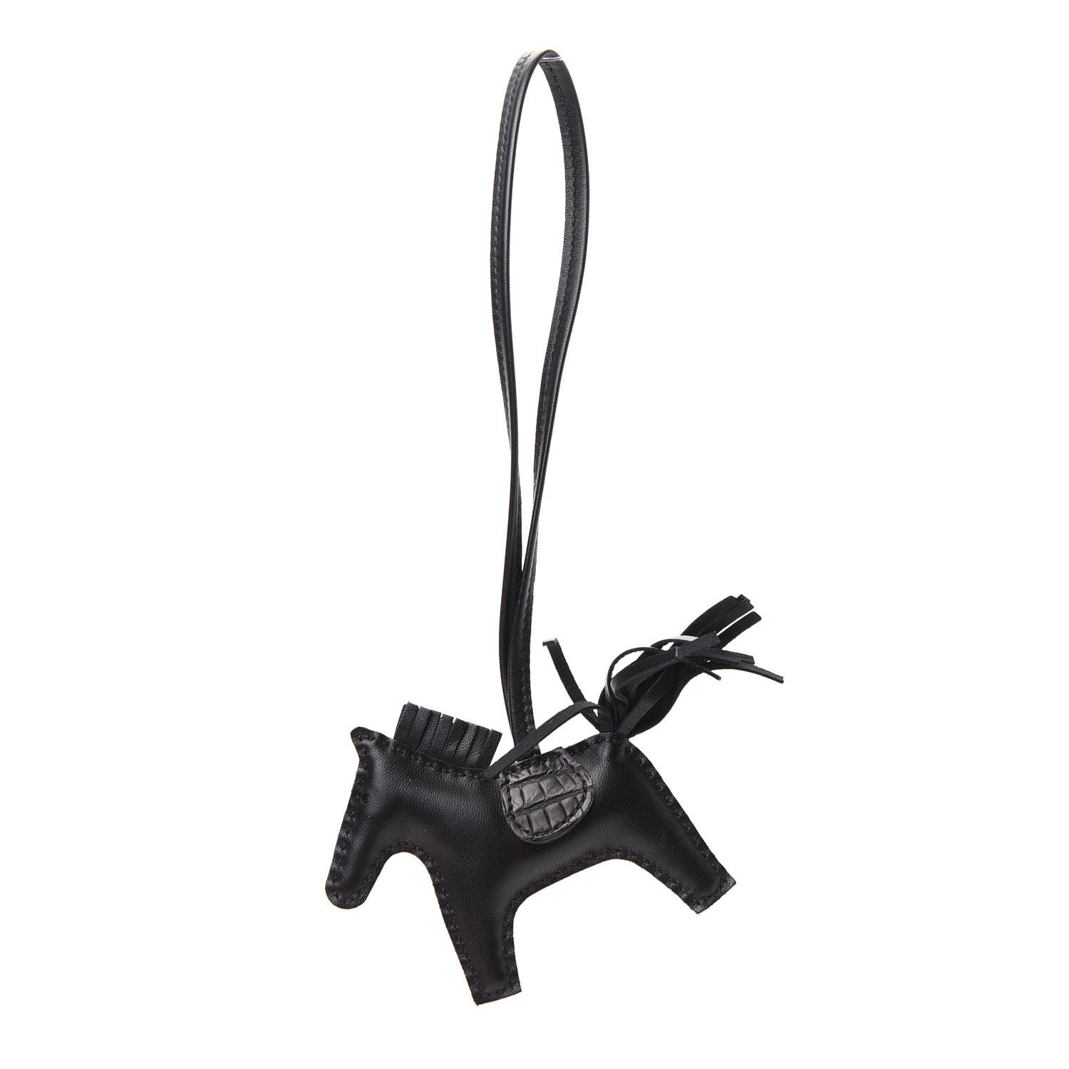 Hermes Milo Lambskin Matte Alligator Touch Grigri Rodeo Horse Bag Charm PM So Black 1 of 3