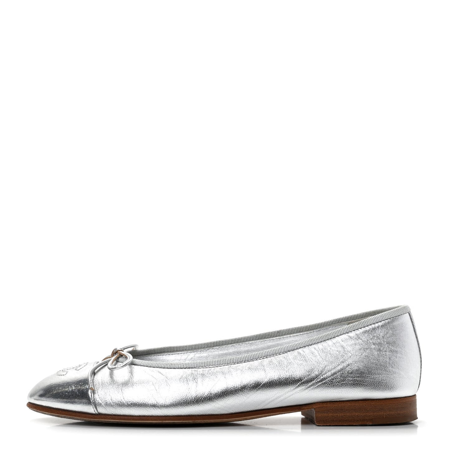 Metallic Lambskin Cap Toe CC Ballerina Flats 36.5 Silver