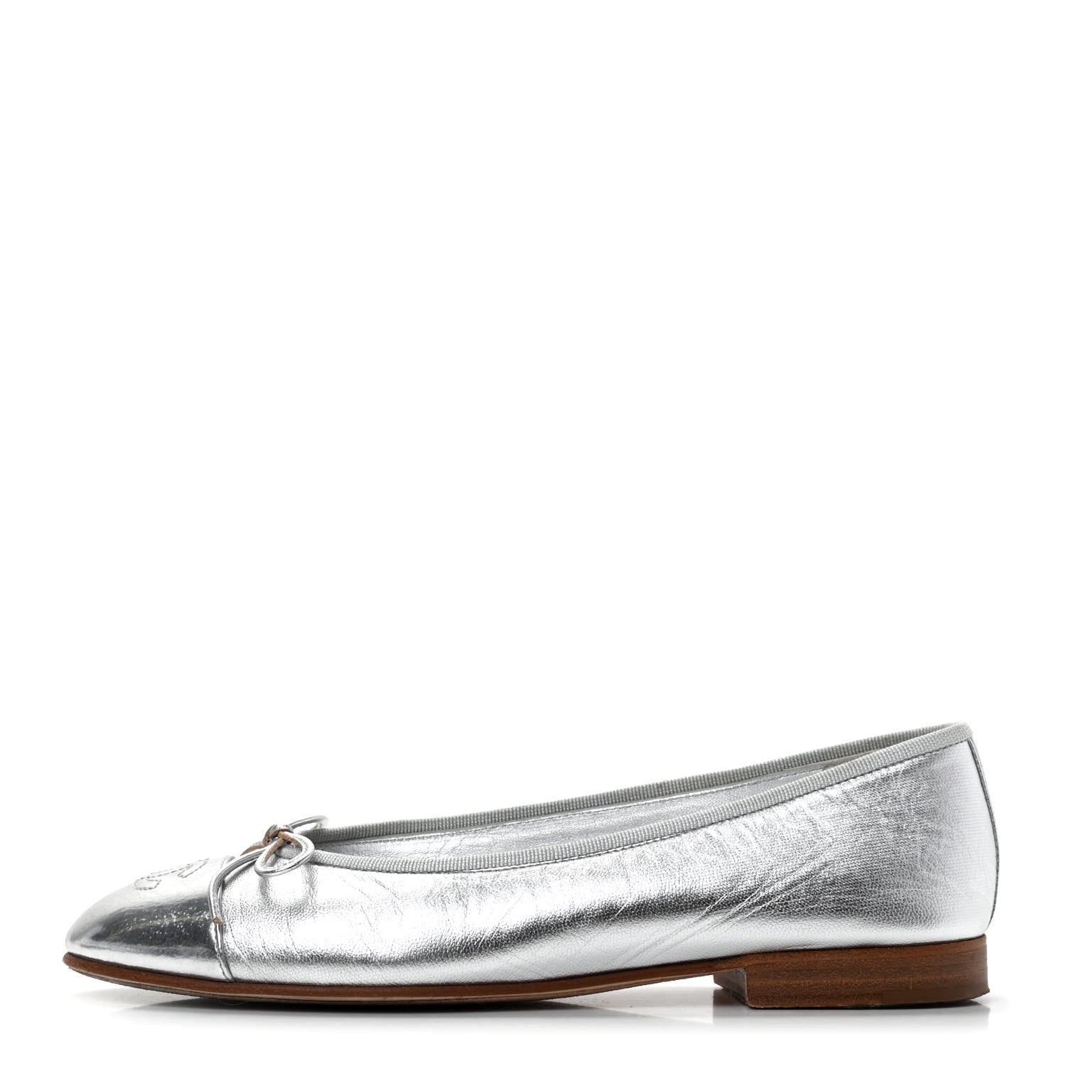 Chanel Metallic Lambskin Cap Toe CC Ballerina Flats 36.5 Silver 1 of 9