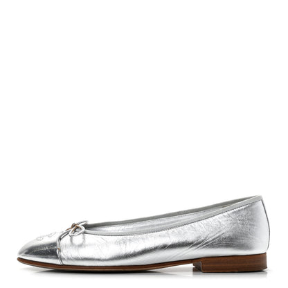 Chanel Metallic Lambskin Cap Toe CC Ballerina Flats 36.5 Silver 1 of 9