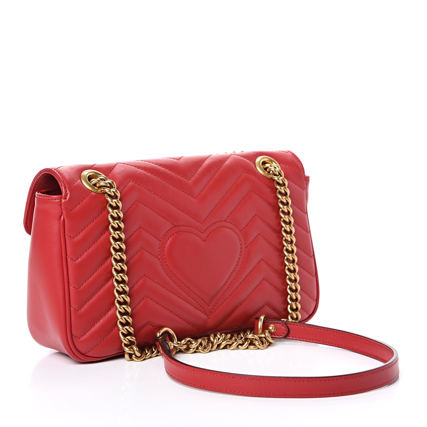 Gucci Calfskin Matelasse Small GG Marmont Shoulder Bag Hibiscus Red 2 of 13
