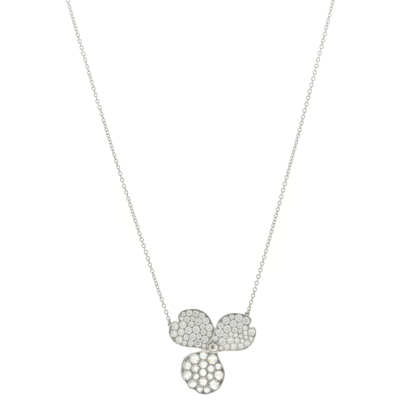 Platinum Diamond Large Paper Flowers Pave Pendant Necklace