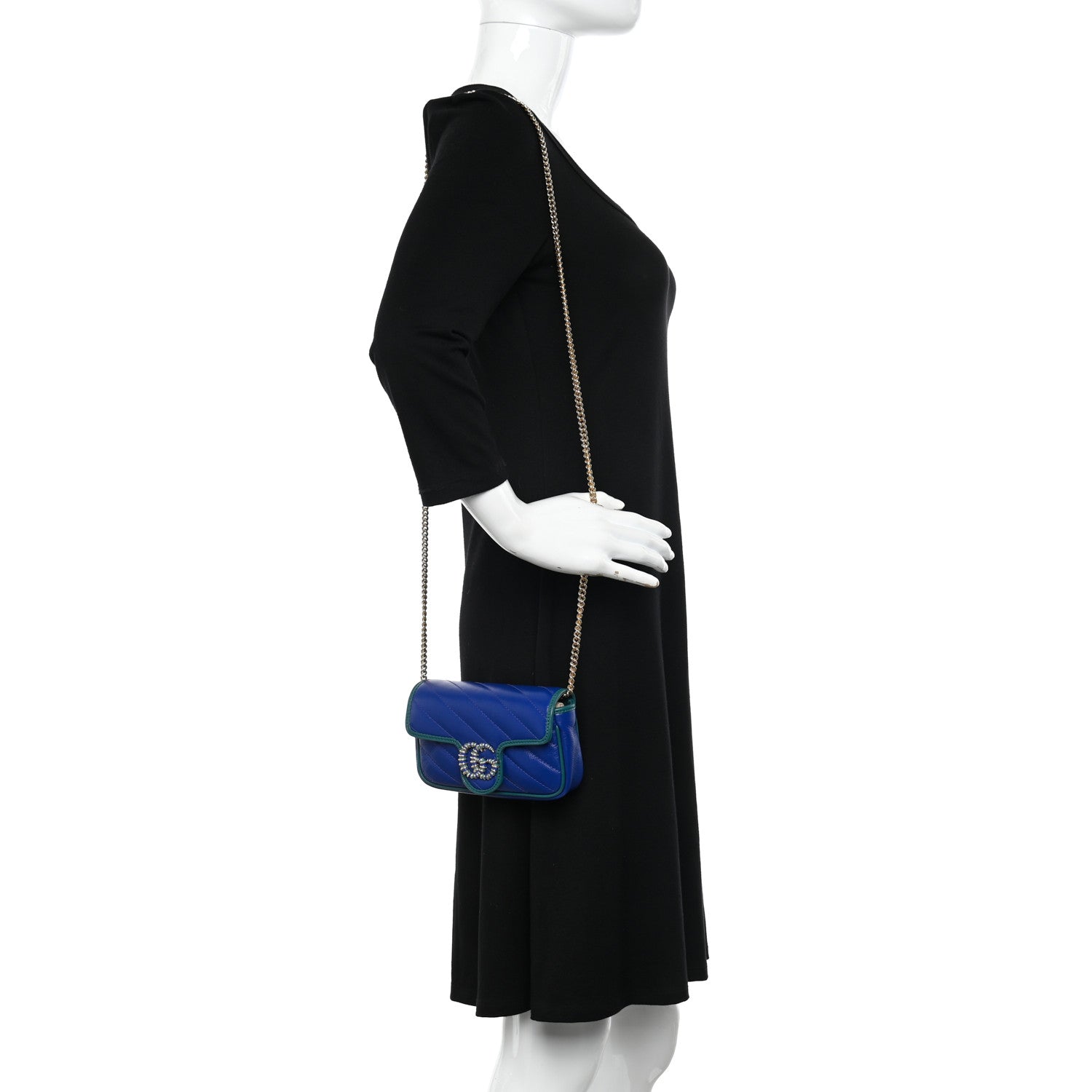 Gucci Azalea Calfskin Enamel Matelasse Diagonal Super Mini Torchon GG Marmont Shoulder Bag Imperial Blue Pavone 2 of 10