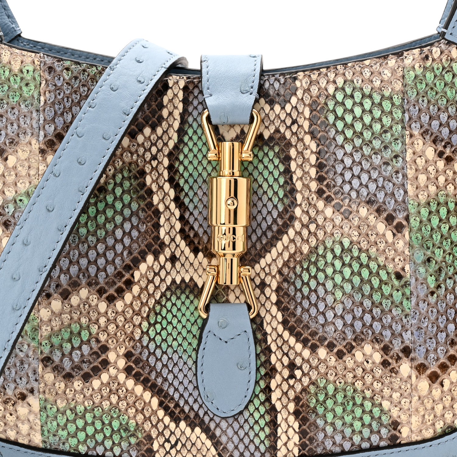 Gucci Snakeskin Ostrich Calfskin Small Jackie 1961 Hobo Blue Multicolor 8 of 10