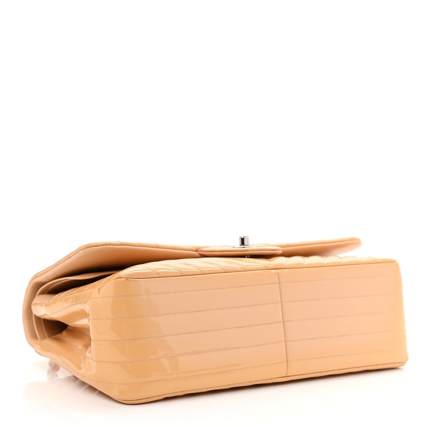 Patent Chevron Quilted Jumbo Double Flap Beige