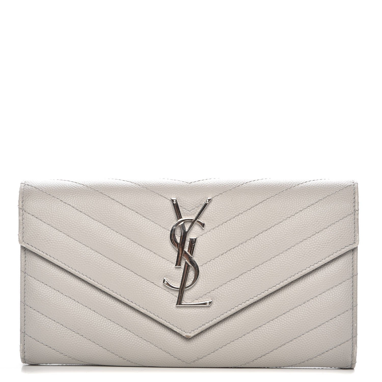 Saint Laurent Grain De Poudre Matelasse Monogram Flap Wallet Light Grey 1 of 14