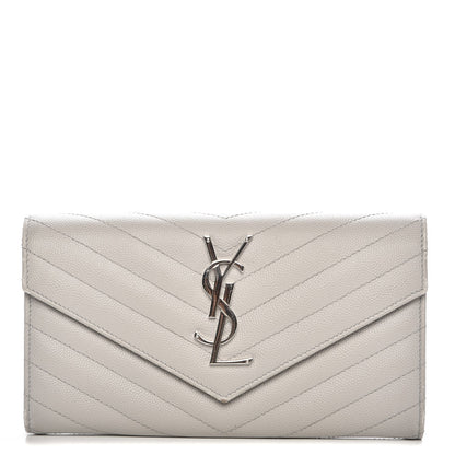 Saint Laurent Grain De Poudre Matelasse Monogram Flap Wallet Light Grey 1 of 14