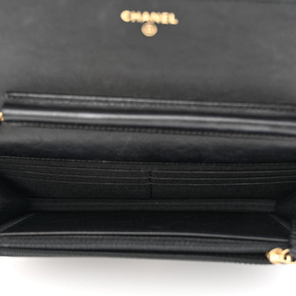 Chanel Crumpled Calfskin Chevron Quilted Wallet On Chain WOC Black 5 of 12