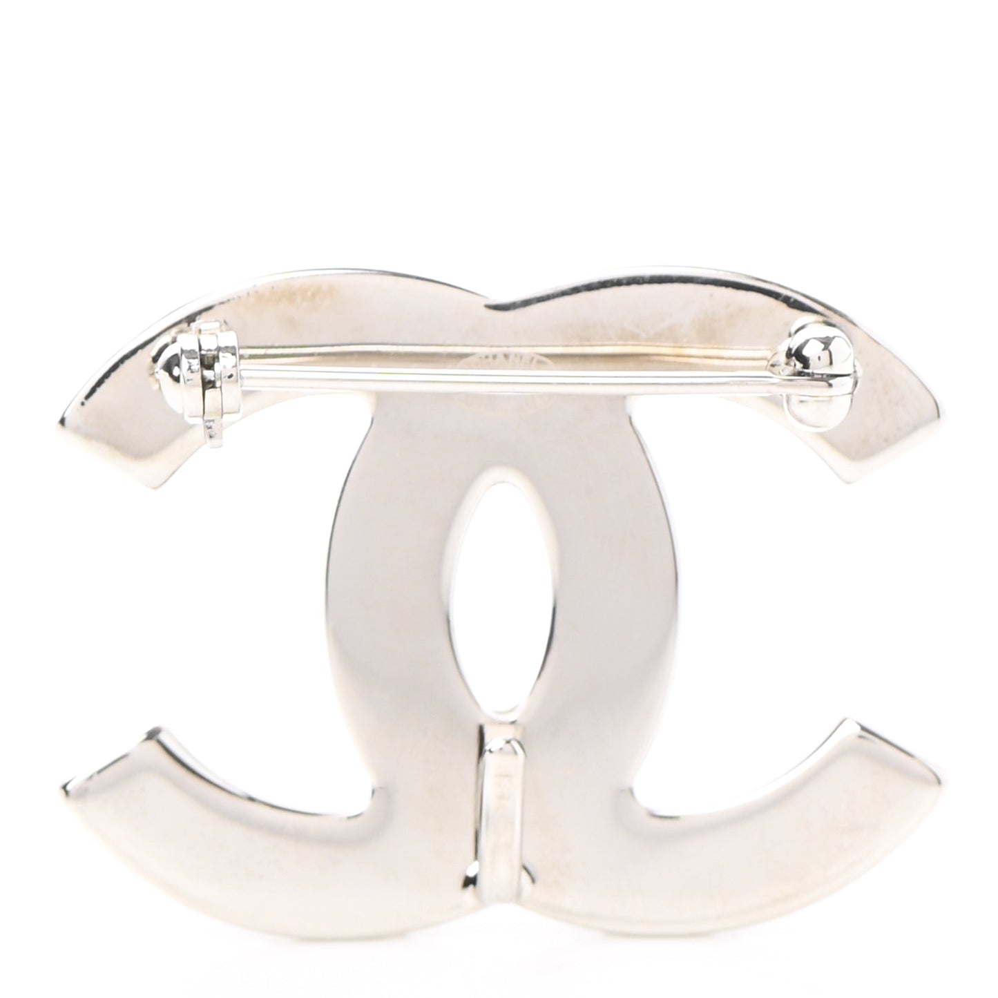 Metal Crystal CC Brooch Silver Black