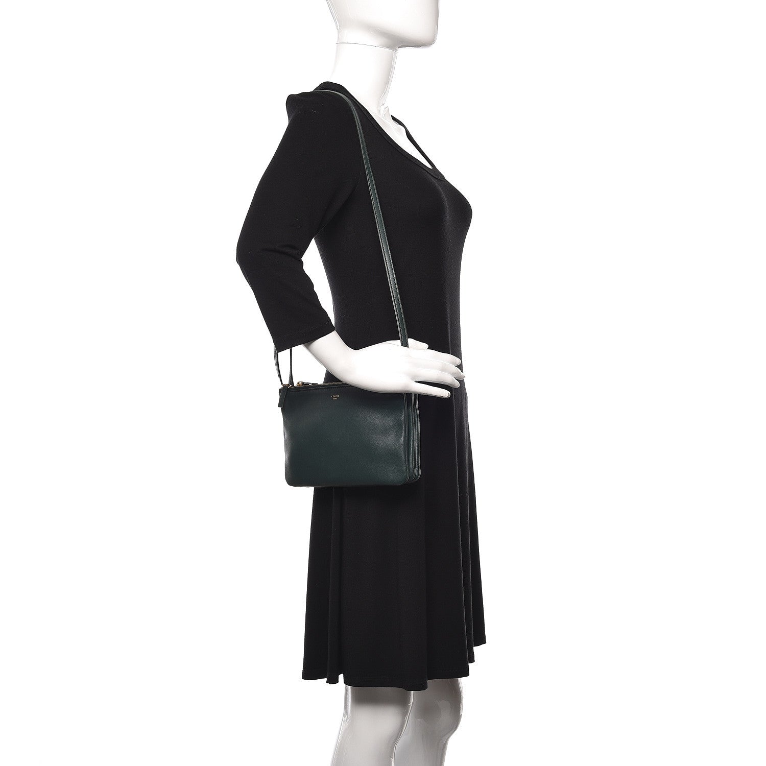 Celine Lambskin Small Trio Crossbody Bag Dark Green 2 of 11