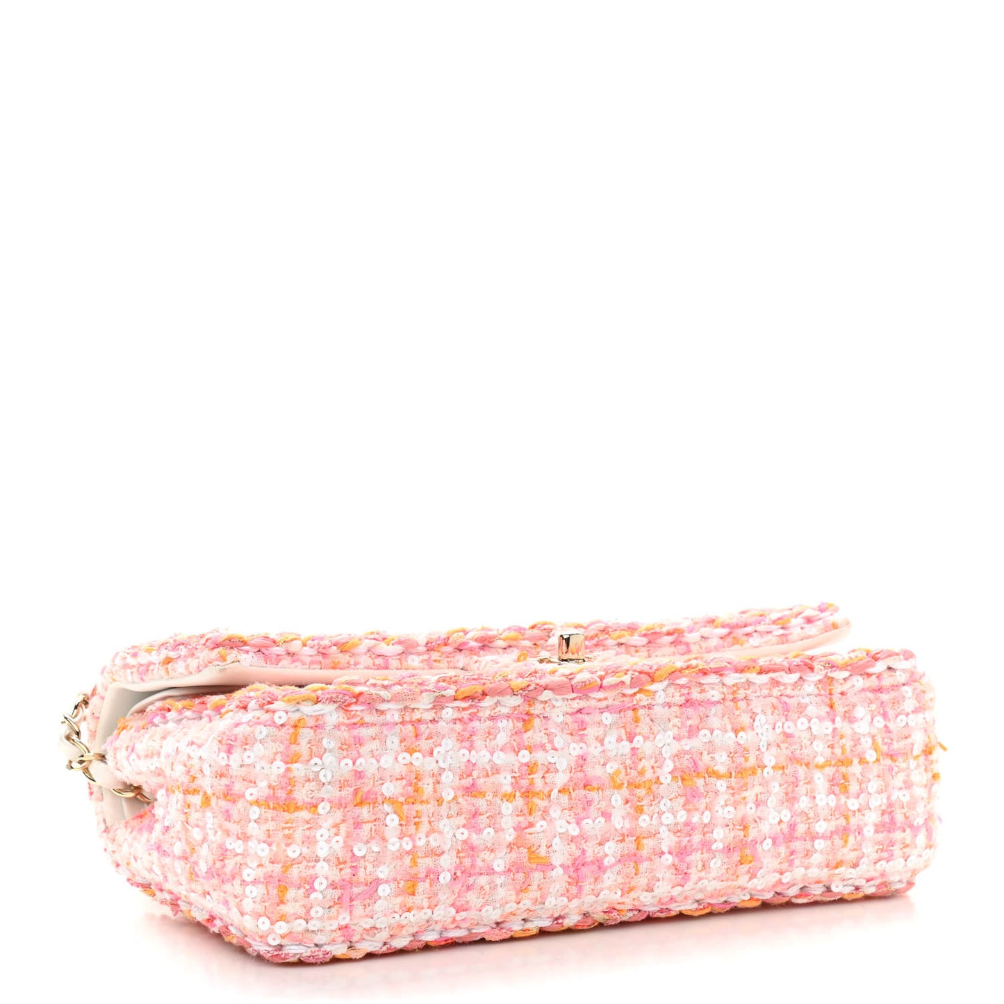 Tweed Braid Sequin Medium Double Flap White Pink Orange
