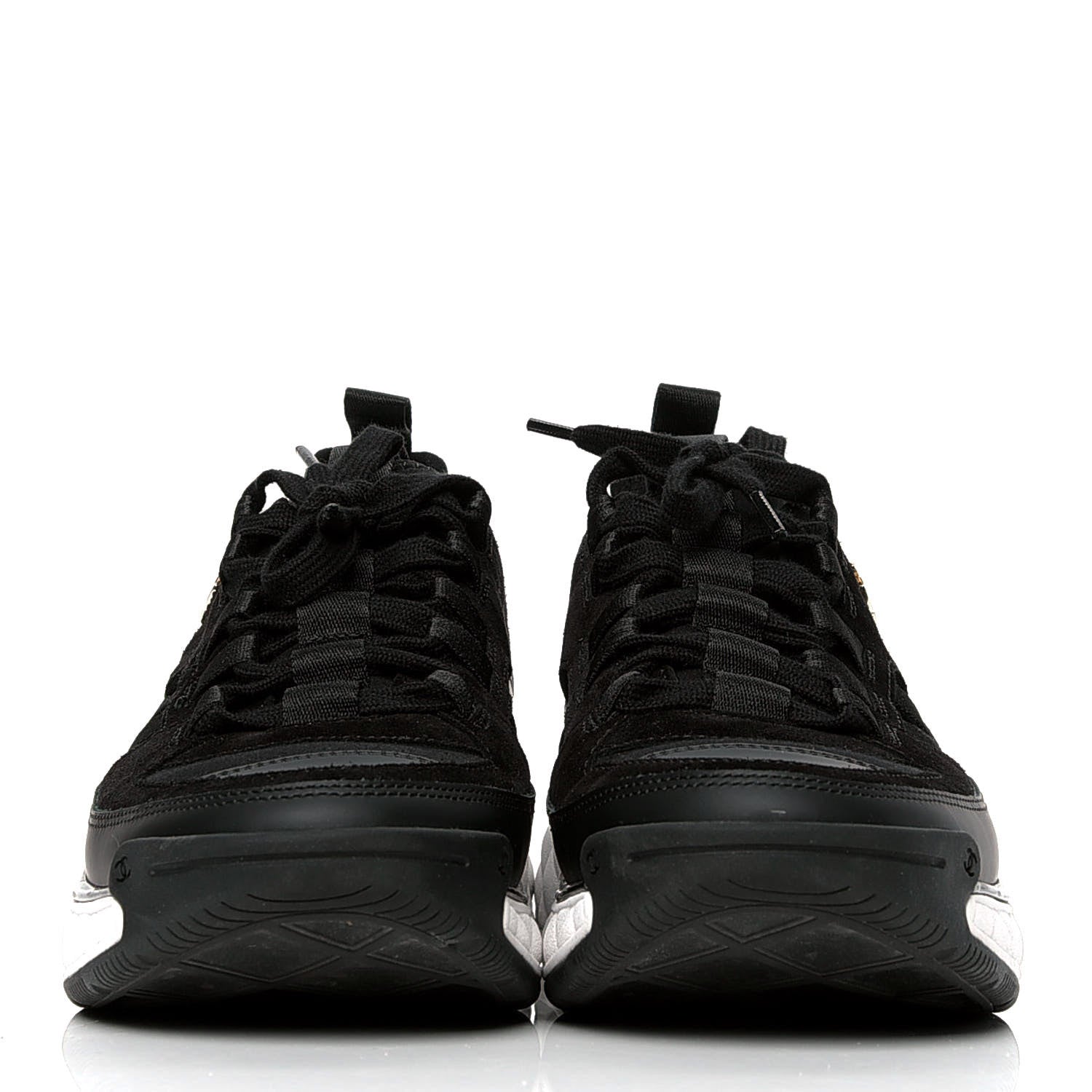 Chanel Fabric Calfskin Suede CC Sneakers 37.5 Black 2 of 4