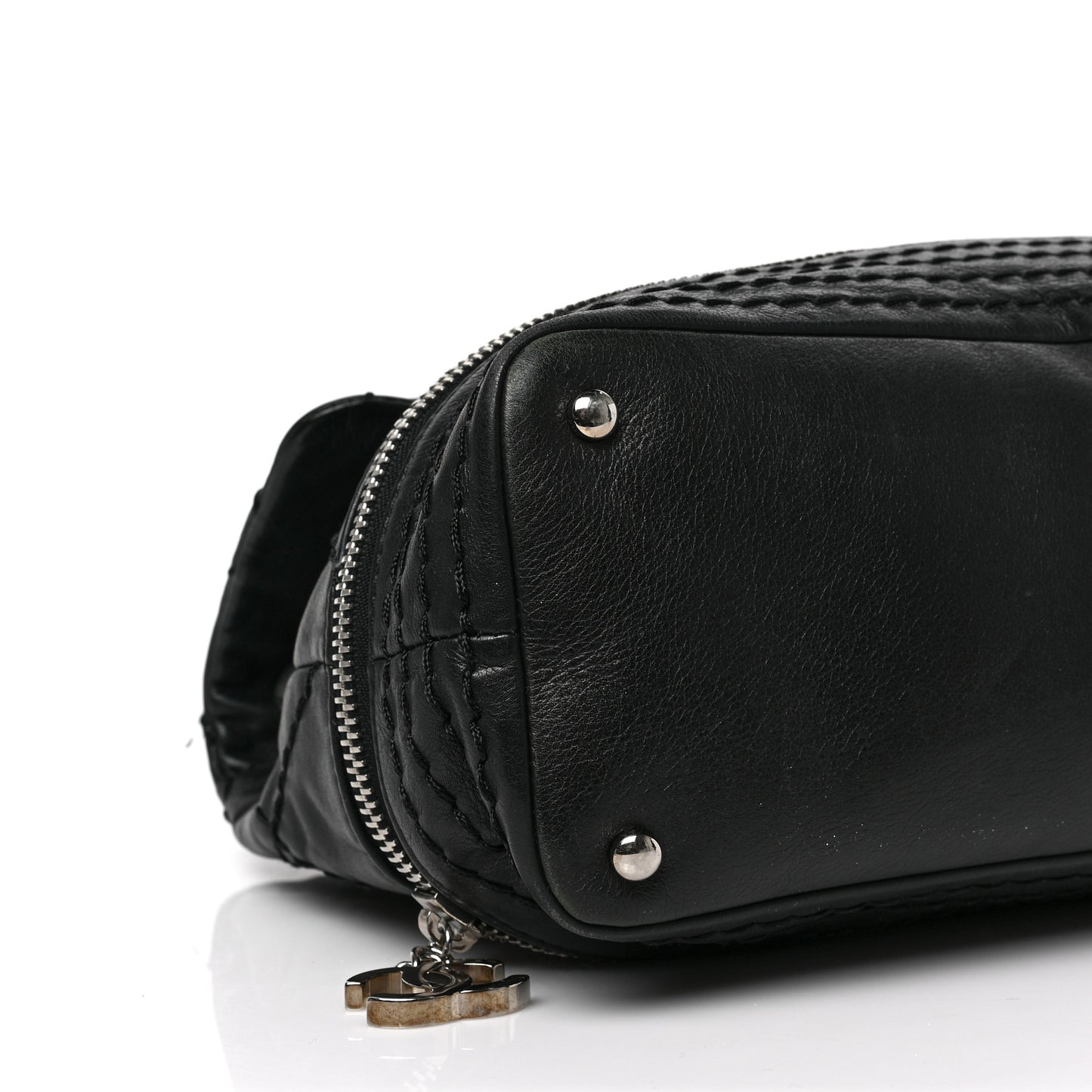 Calfskin Stitched Large Expandable Flap Bag Black
