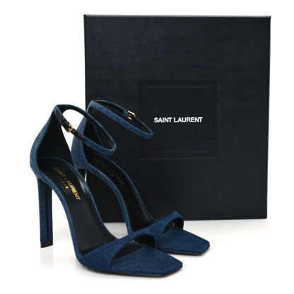 Saint Laurent Denim Bea 105 Ankle Strap Sandals 36 Blue Jeans 10 of 10