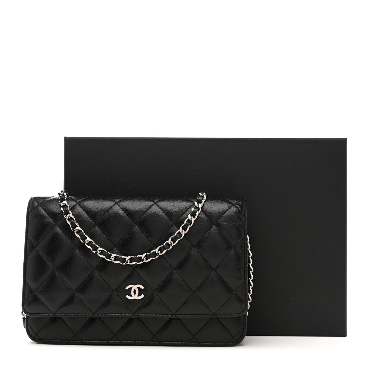 Lambskin Quilted Wallet On Chain WOC Black