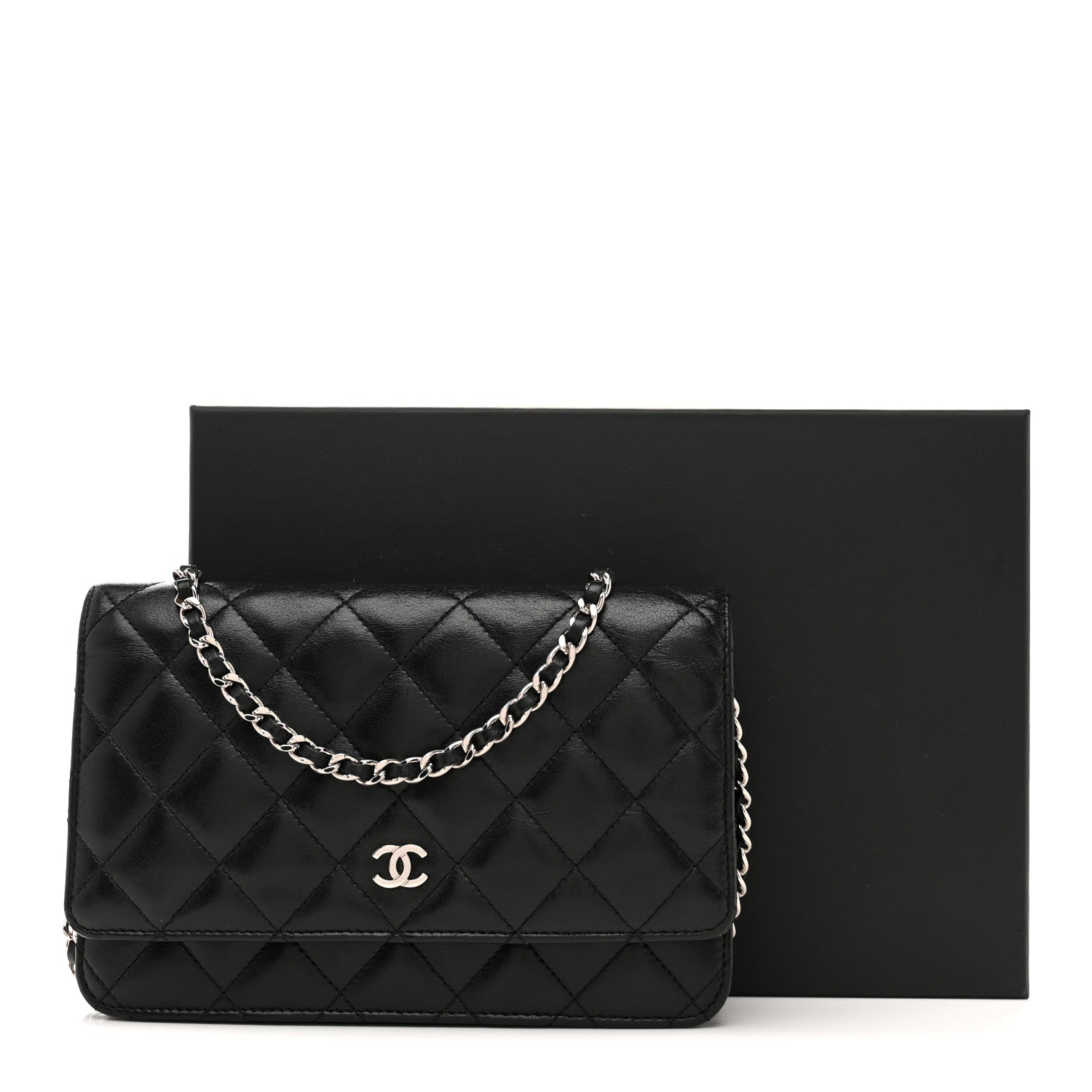 Chanel Lambskin Quilted Wallet On Chain WOC Black 13 of 13